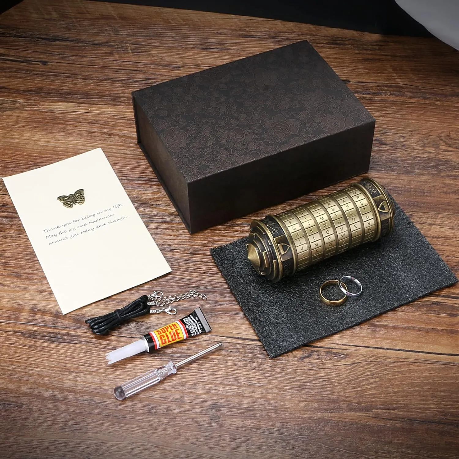 Cryptex Da Vinci Code Money Puzzle Box with Hidden Compartments Valentine's Day Gifts for Girlfriend Gifts for Men (Brass)