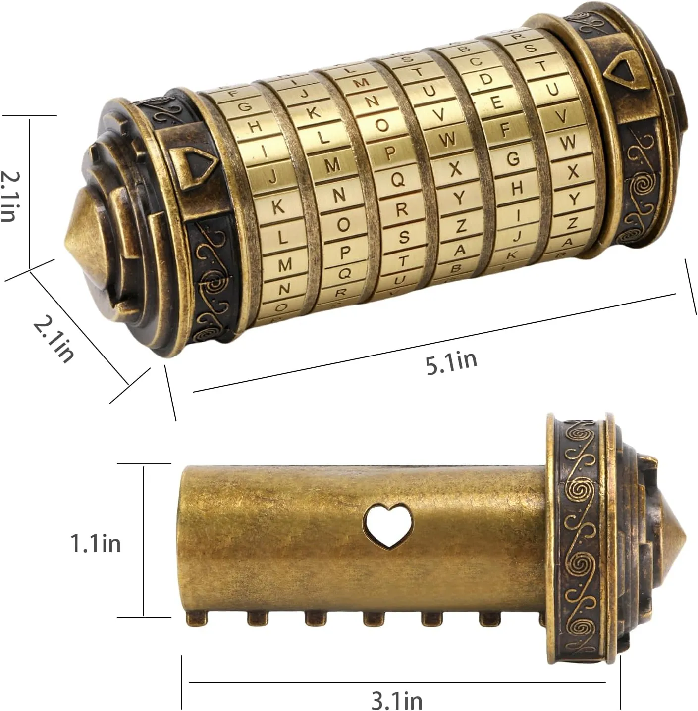 Cryptex Da Vinci Code Money Puzzle Box with Hidden Compartments Valentine's Day Gifts for Girlfriend Gifts for Men (Brass)
