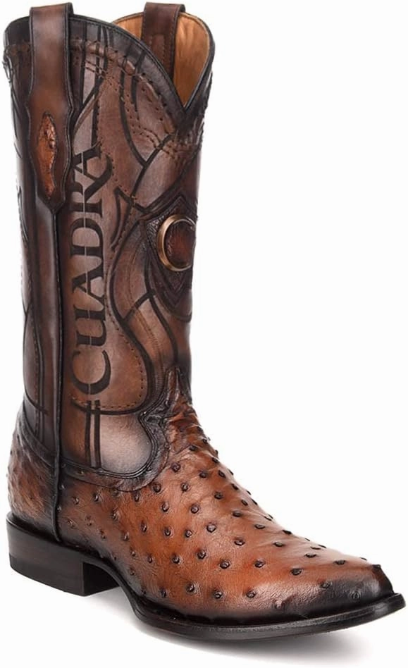 Cuadra Men's Western Boot in Genuine Ostrich Leather Brown