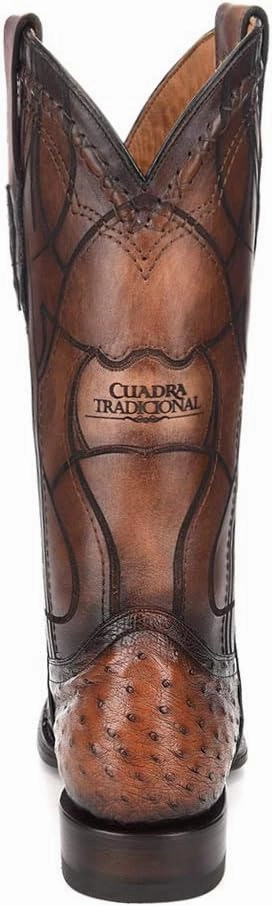 Cuadra Men's Western Boot in Genuine Ostrich Leather Brown