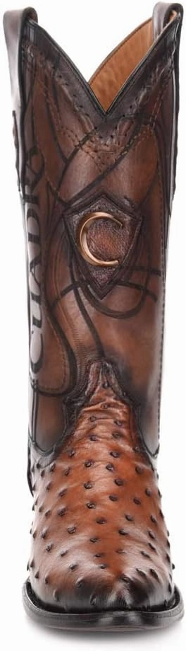Cuadra Men's Western Boot in Genuine Ostrich Leather Brown