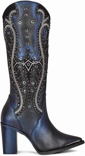 Cuadra Women's Tall Western Boot in Genuine Leather Blue 4I09RS