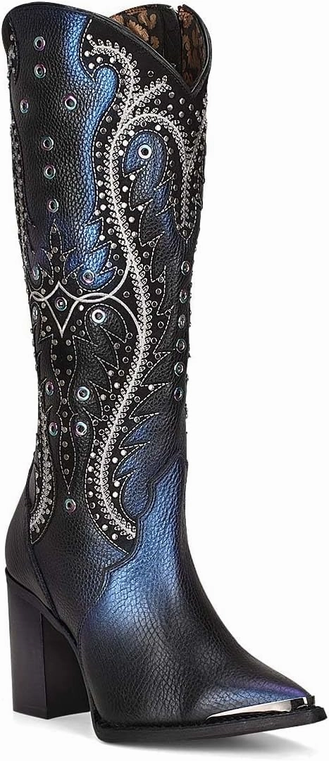 Cuadra Women's Tall Western Boot in Genuine Leather Blue 4I09RS