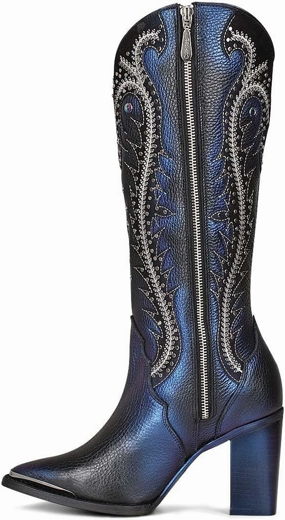 Cuadra Women's Tall Western Boot in Genuine Leather Blue 4I09RS