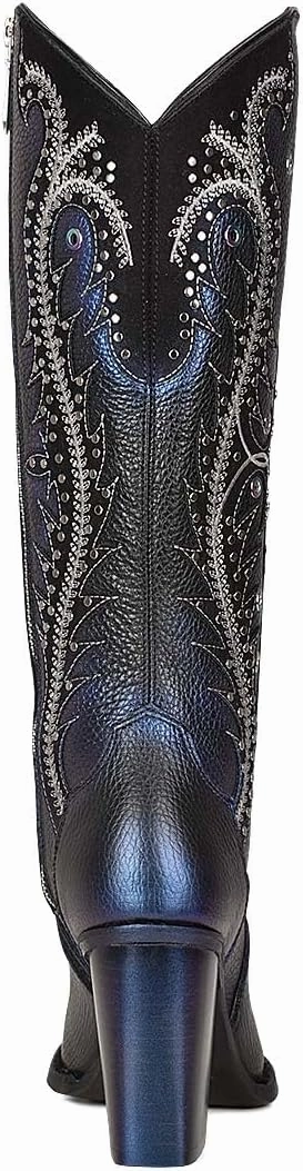 Cuadra Women's Tall Western Boot in Genuine Leather Blue 4I09RS