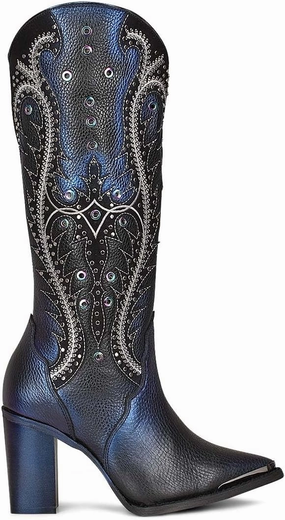 Cuadra Women's Tall Western Boot in Genuine Leather Blue 4I09RS