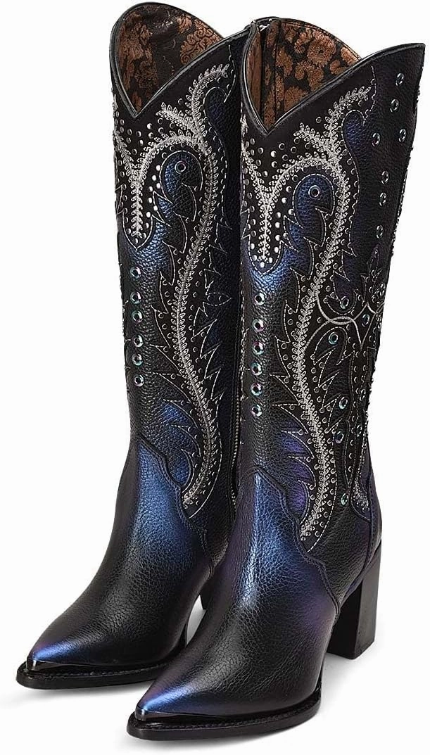 Cuadra Women's Tall Western Boot in Genuine Leather Blue 4I09RS