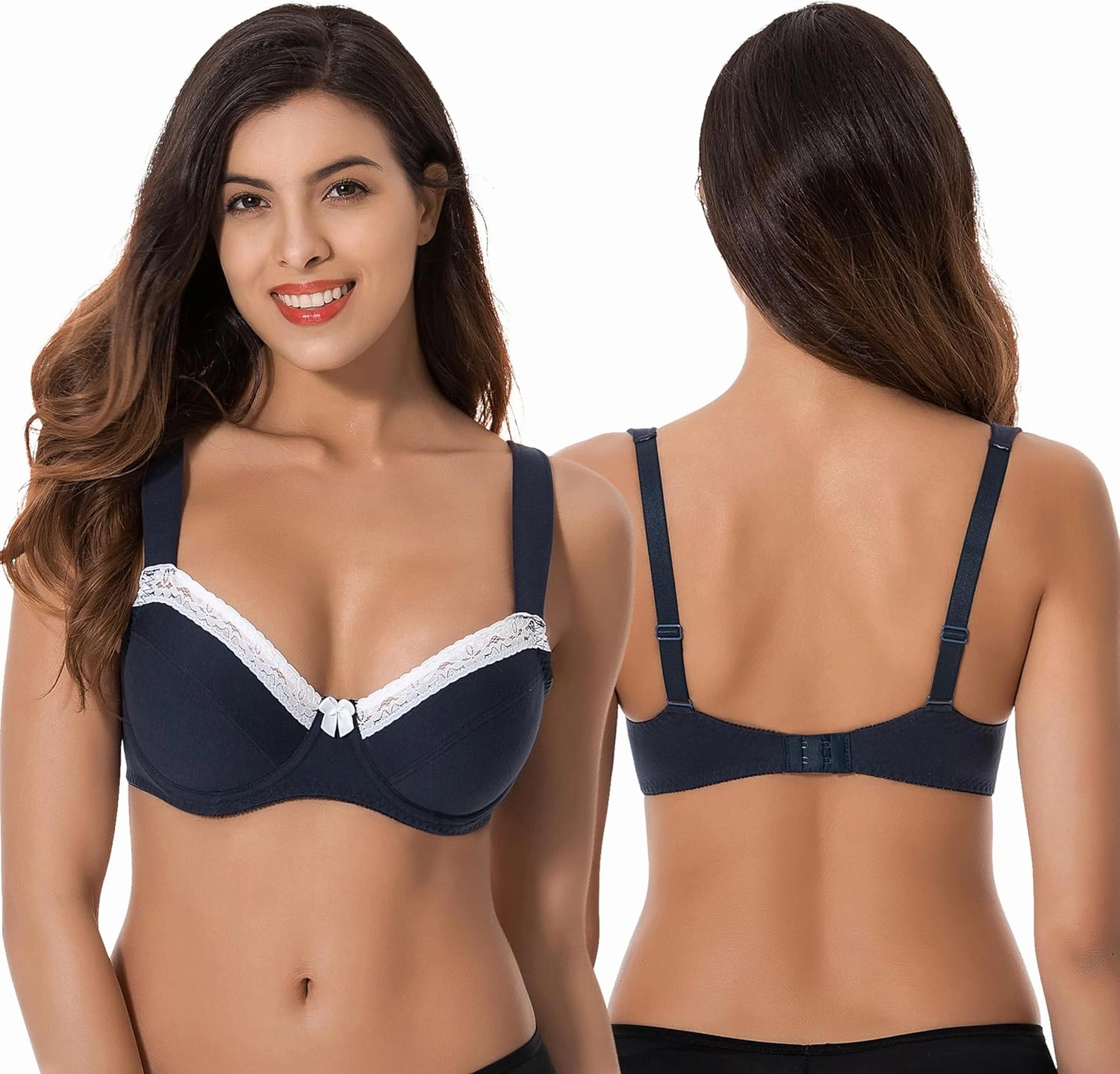 Curve Muse Women's Plus Size Unlined Balconette Cotton Bra-2 or 3Pack