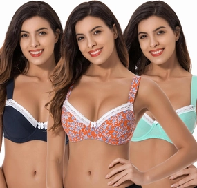 Curve Muse Women's Plus Size Unlined Balconette Cotton Bra-2 or 3Pack
