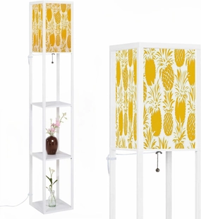 Cute Pineapples Yellow Pineapples Seamless Pattern Pineapples Floor Lamps with Shelves, Modern Standing Lamp Narrow Corner Display Bookshelf Lamp for Living Room, Bedroom, Office Decor