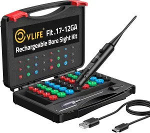 CVLIFE Rechargeable Bore Sight Laser Kit with 64 Adapters fit 0.17 to 12GA Calibers, Professional Red/Green Laser Bore Sight with Button Switch, Powerful Choice for Hunting Bore Sight Tool