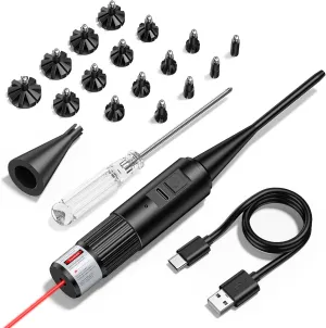 CVLIFE Rechargeable Laser Bore Sight Kit, Green/Red Bore Sight Kit for .17 to 12GA Caliber Rifles Pistols Handgun, Hunting Laser Boresighter Kit with 16pcs Adapters and Arbor