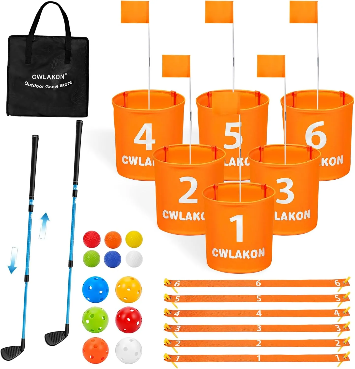 CWLAKON Yard Golf Game 6 Hole with Club Length Adjustable for Family Adults Kids, Outdoor Golf Practice Chipping Games for Beach, Camping, Park, Lawn, Picnic,Field Day Family Reunion Party Games