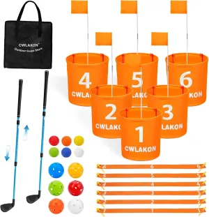 CWLAKON Yard Golf Game 6 Hole with Club Length Adjustable for Family Adults Kids, Outdoor Golf Practice Chipping Games for Beach, Camping, Park, Lawn, Picnic,Field Day Family Reunion Party Games
