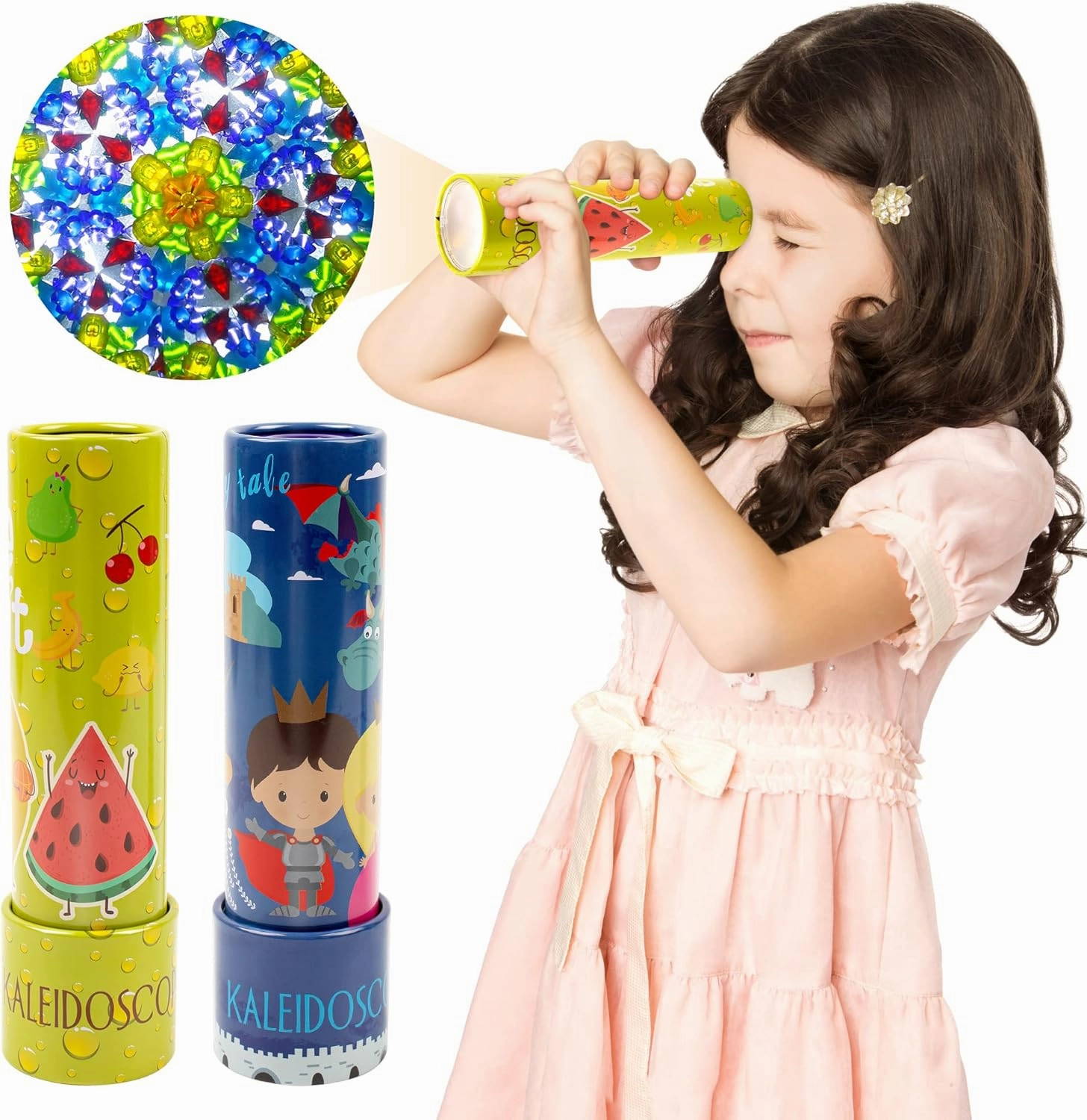 D-FantiX Classic Tin Kaleidoscope for Kids, 2 Pack Retro Toys - Educational Toys with Metal Body, Boy Girl Birthday Party Favors Decorations, Christmas Stocking Stuffer Gift