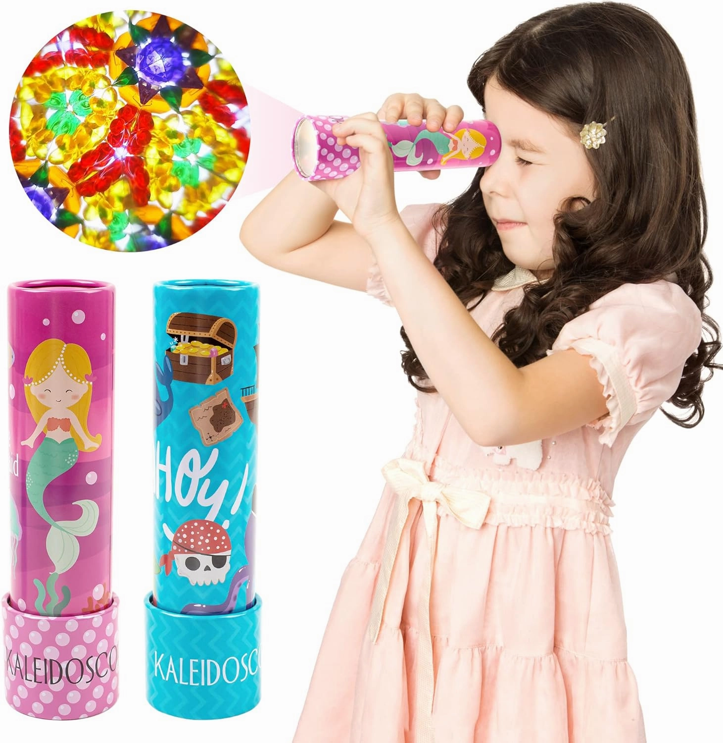 D-FantiX Classic Tin Kaleidoscope for Kids, 2 Pack Retro Toys - Educational Toys with Metal Body, Boy Girl Birthday Party Favors Decorations, Christmas Stocking Stuffer Gift