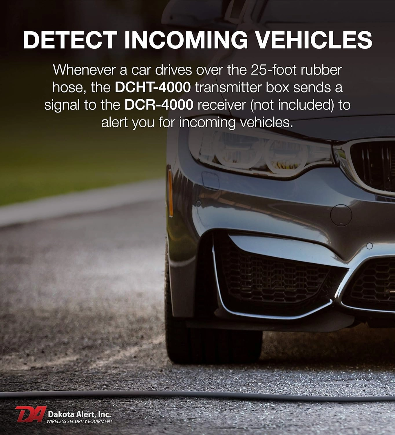 Dakota Alert - DCHT-4000 Wireless Drive Way Alarm Transmitter, One Mile Wireless Range with 25-FT Rubber Hose Vehicle Sensor - Wireless Rubber Hose Driveway Alarm