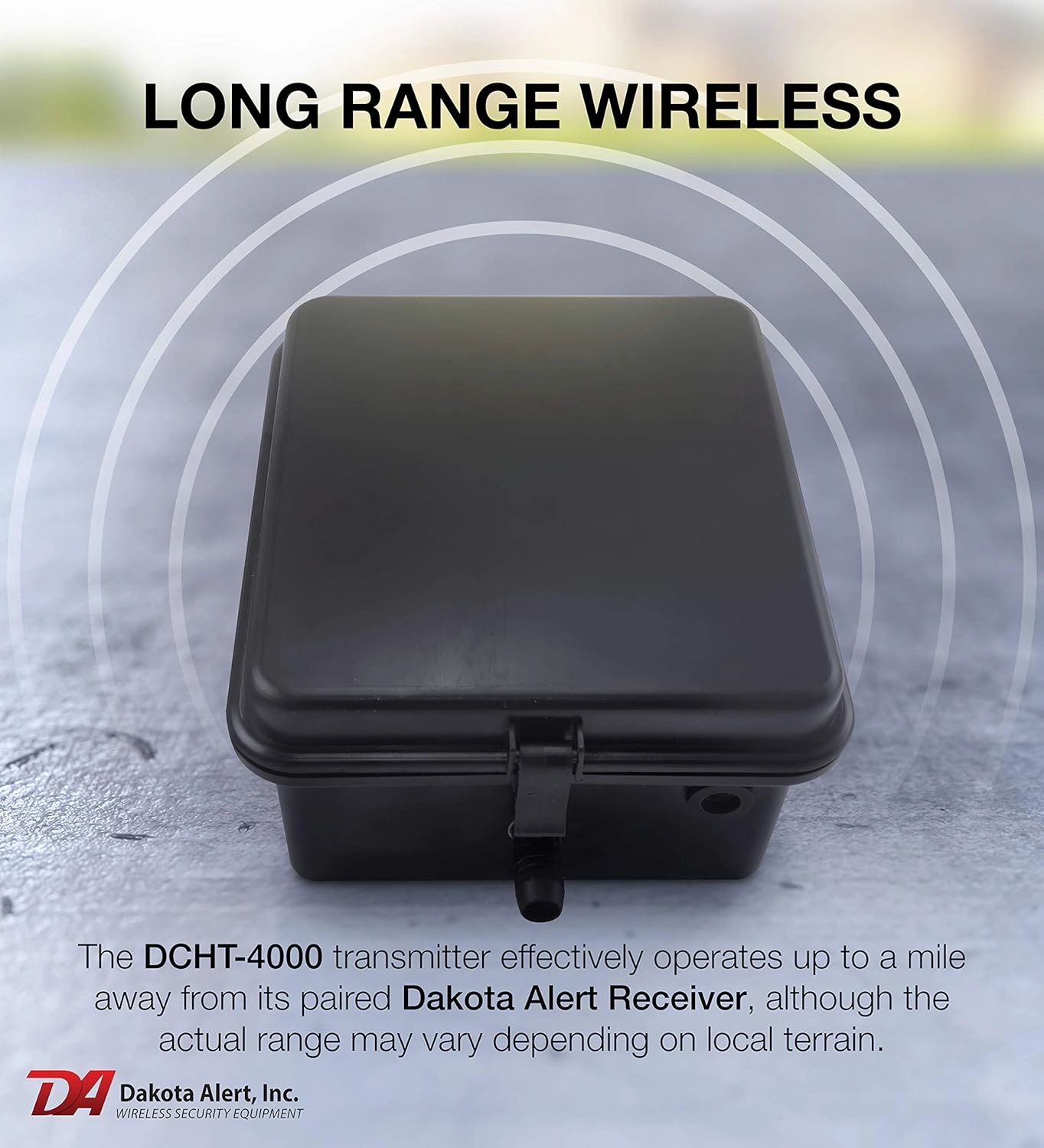 Dakota Alert - DCHT-4000 Wireless Drive Way Alarm Transmitter, One Mile Wireless Range with 25-FT Rubber Hose Vehicle Sensor - Wireless Rubber Hose Driveway Alarm