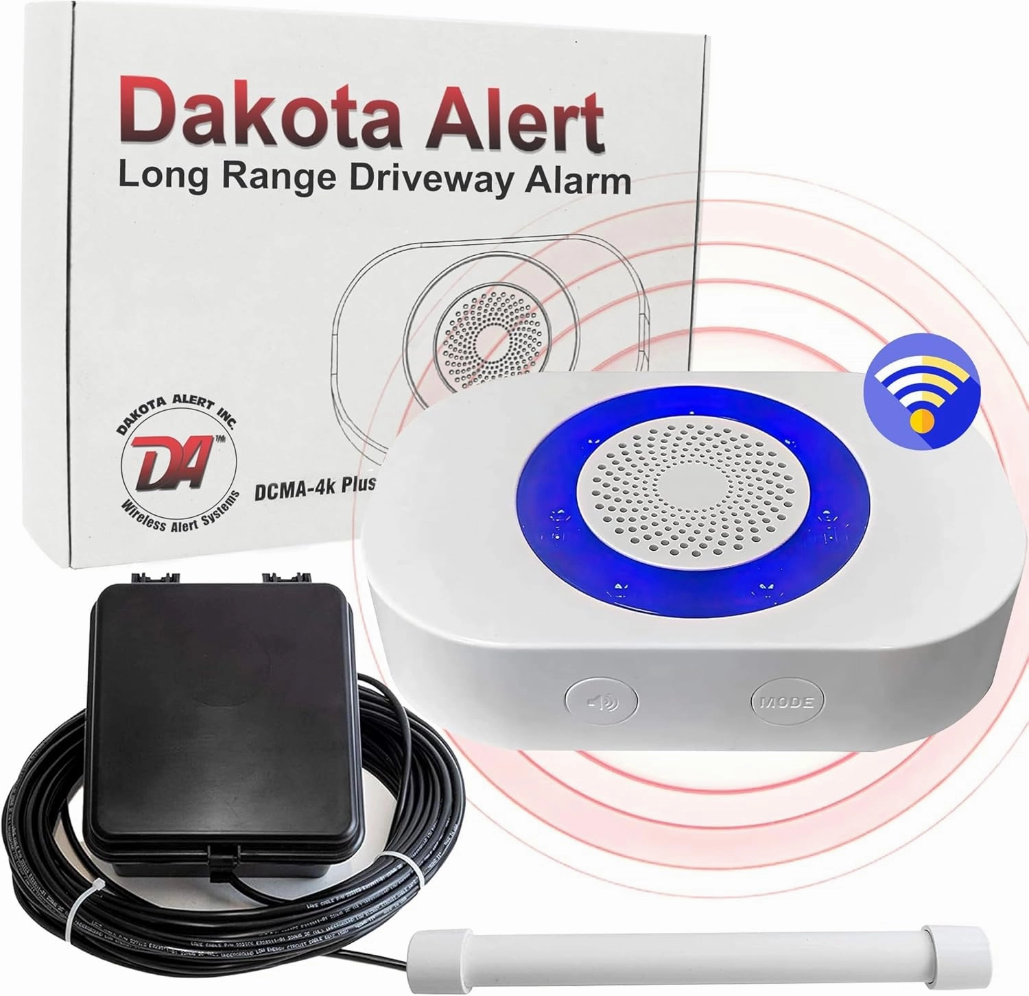 Dakota Alert Driveway Alarm Sensor - DCPA-4k Plus Driveway Alarms Wireless Outside Weatherproof Alert System, 1-Mile-Long Range Sensors, Receiver & Vehicle Detecting Probe Transmitter & 50' Wire