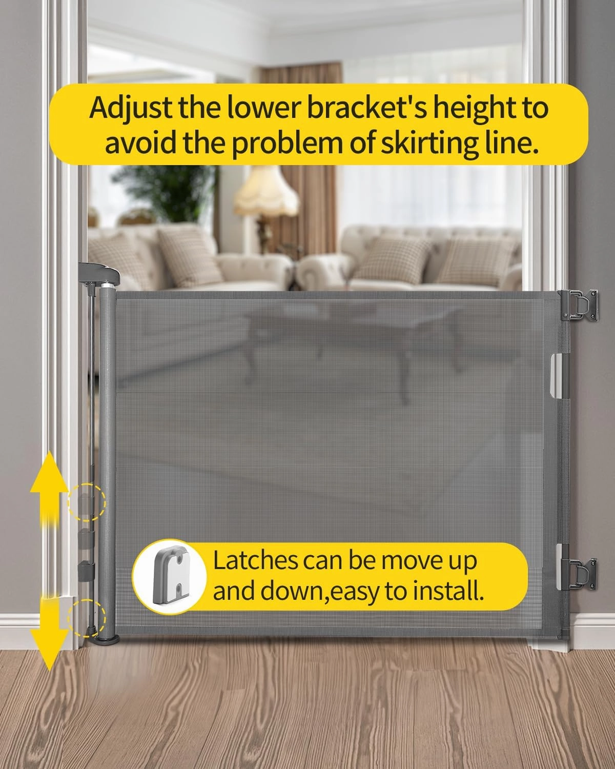dearlomum Retractable Baby Gate,Mesh Baby Gate or Mesh Dog Gate,33" Tall,Extends up to 71" Wide,Child Safety Gate for Doorways,Stairs,Hallways,Indoor/Outdoor(Grey,33"x71")