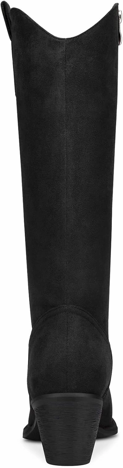 DearOnly Womens Western Cowboy Cowgirl Boots Mid Calf Pull-Up Closed Pointed Toe Block Chunky Heel Zipper Suede Dress Shoes Classic 2.5 Inch