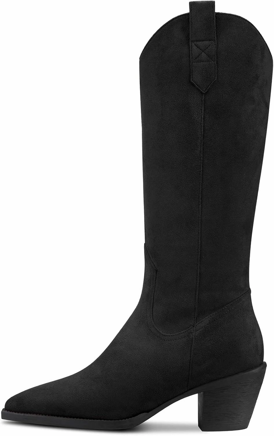 DearOnly Womens Western Cowboy Cowgirl Boots Mid Calf Pull-Up Closed Pointed Toe Block Chunky Heel Zipper Suede Dress Shoes Classic 2.5 Inch