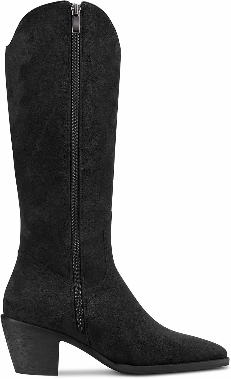 DearOnly Womens Western Cowboy Cowgirl Boots Mid Calf Pull-Up Closed Pointed Toe Block Chunky Heel Zipper Suede Dress Shoes Classic 2.5 Inch