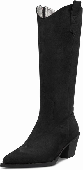 DearOnly Womens Western Cowboy Cowgirl Boots Mid Calf Pull-Up Closed Pointed Toe Block Chunky Heel Zipper Suede Dress Shoes Classic 2.5 Inch