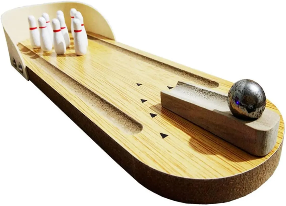 DECHOUS 1pc Mini Wooden Bowling Set Portable Desktop Game for Home School Bar Interactive Educational for Relief Fun Throwing Ball Game for All Ages
