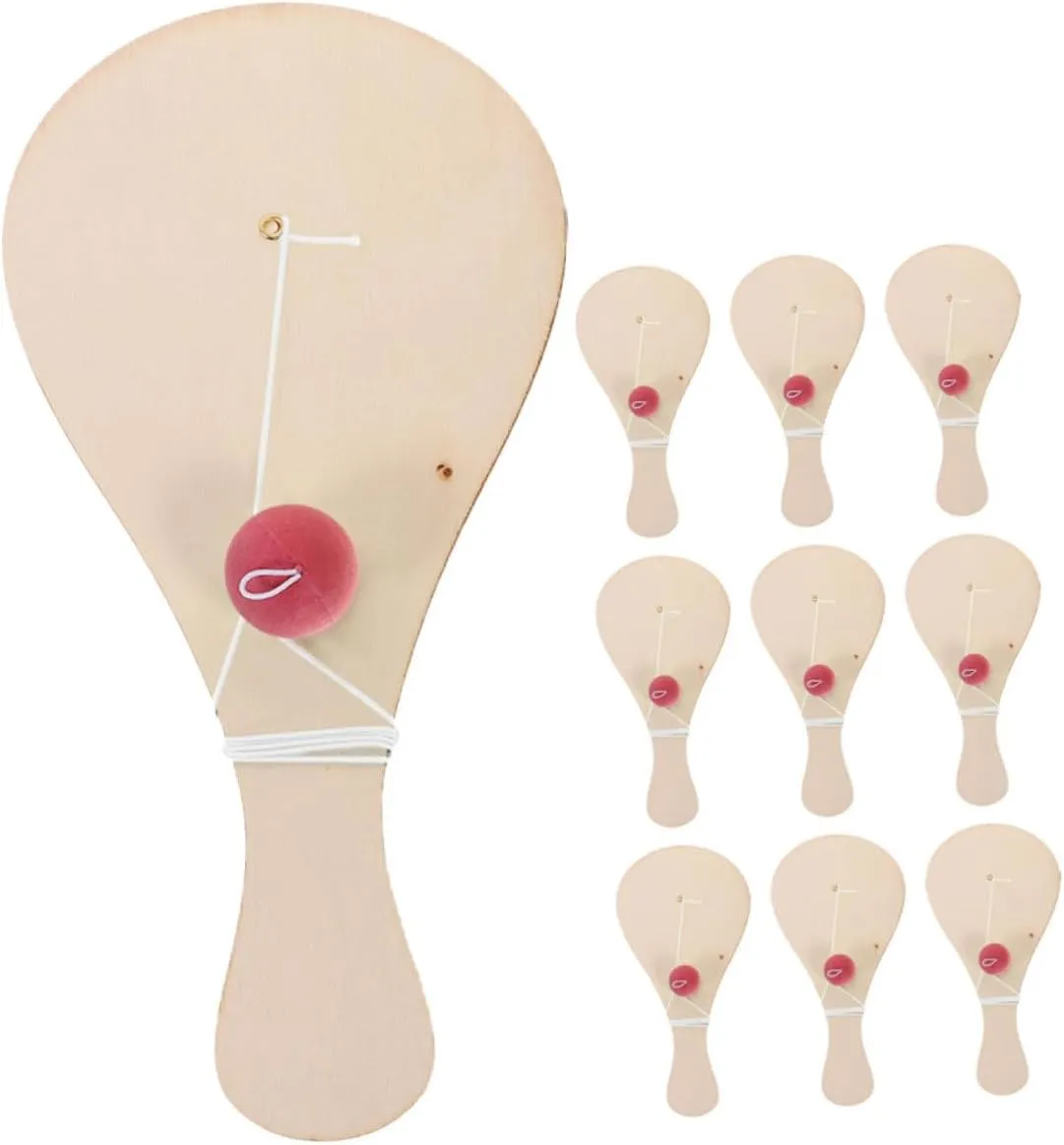 DECHOUS Wooden Paddle Ball Toy Set 10pcs Hand Drawn Racket Wood Pieces Paddle Rackets for Boys and Girls Paint Sticks Included