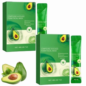 Deep Purifying Avocado Foam Facial Mask, Centella Asiatica Bubble Face Mask (12 Pack) | Bubble Face Sheet Mask for Purifying & Brightening, Moisturizing Beauty Sheet Masks, Cleansing Foam (2PC)