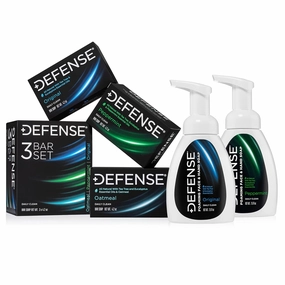 Defense Soap Bar Variety 3-Pack, Liquid Foaming Face & Hand Soap Original and Peppermint 7.5 Fl Oz with Tea Tree, Eucalyptus, Jojoba, Aloe Vera, Olive & Coconut Oils