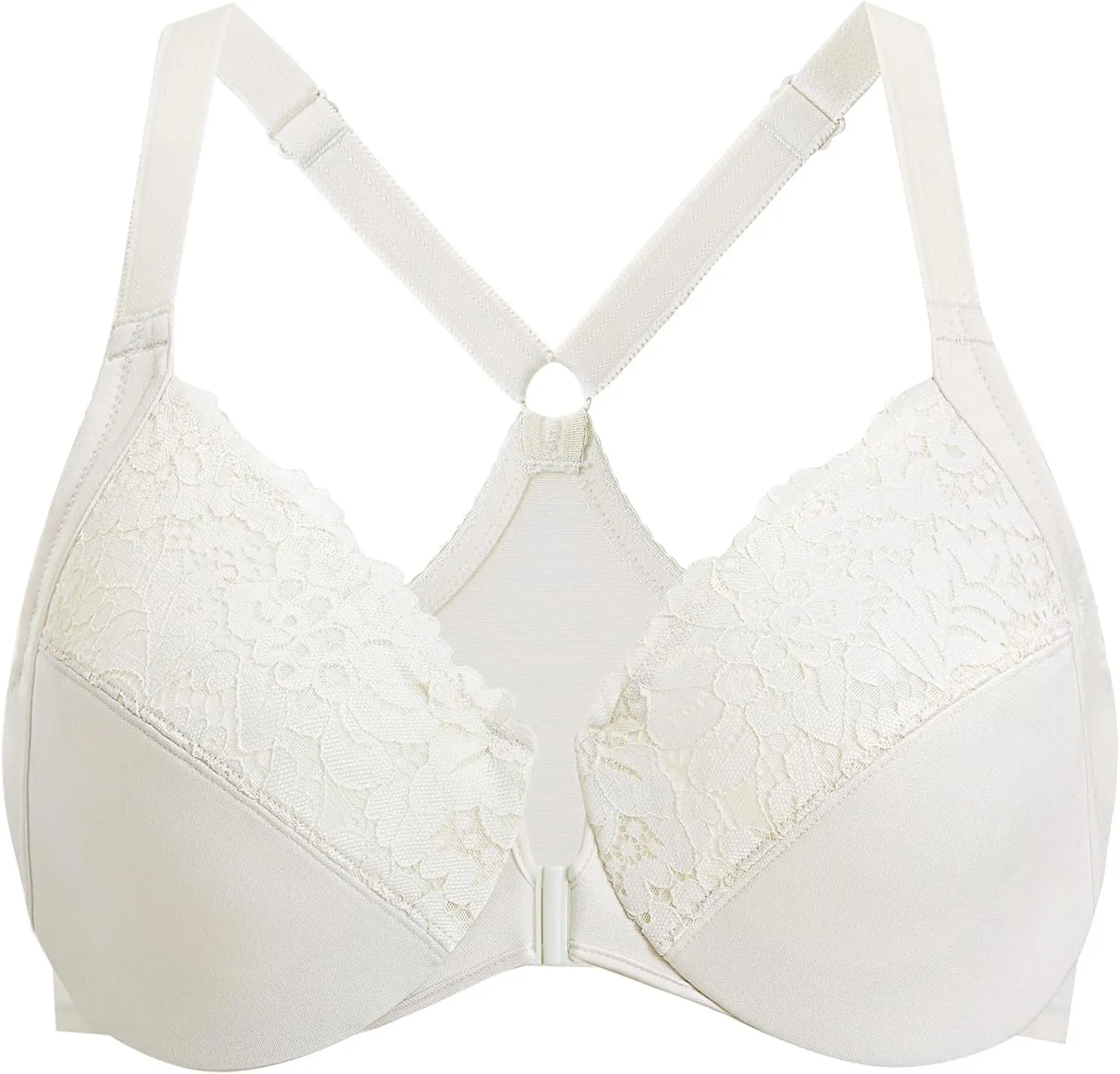 DELIMIRA Women's Front Closure Plus Size Full Coverage Lace Underwire Racerback Bra