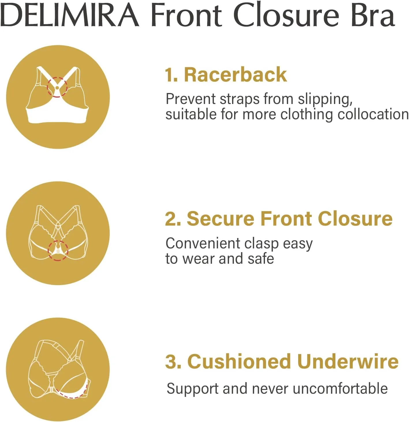 DELIMIRA Women's Front Closure Plus Size Full Coverage Lace Underwire Racerback Bra
