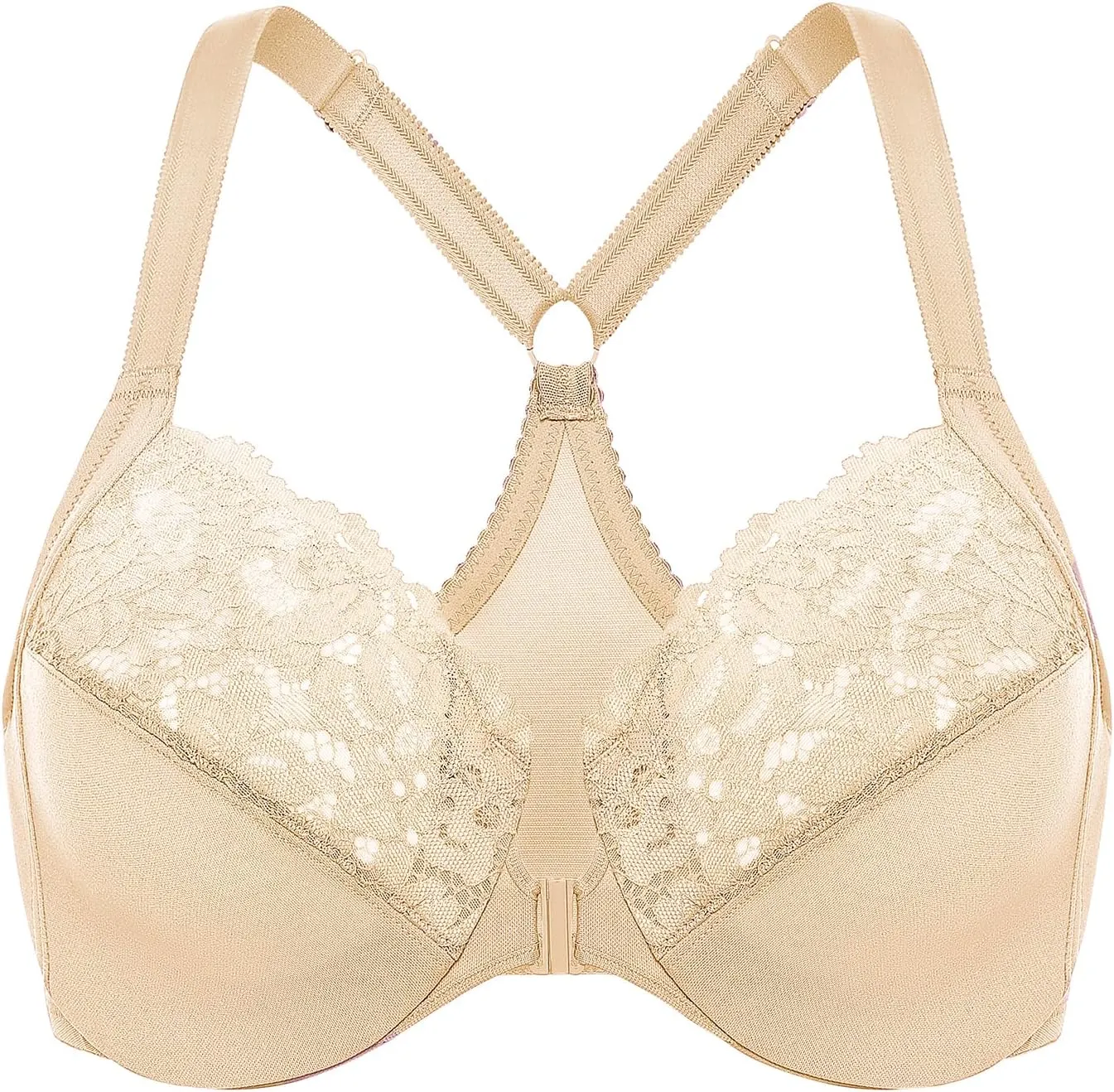 DELIMIRA Women's Front Closure Plus Size Full Coverage Lace Underwire Racerback Bra
