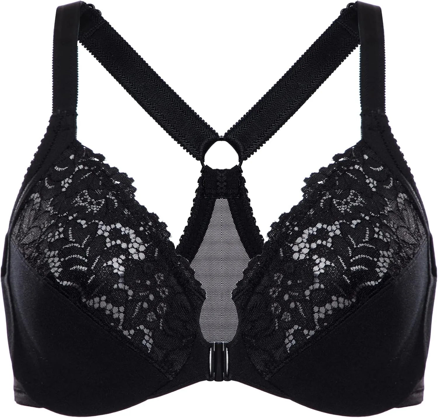 DELIMIRA Women's Front Closure Plus Size Full Coverage Lace Underwire Racerback Bra