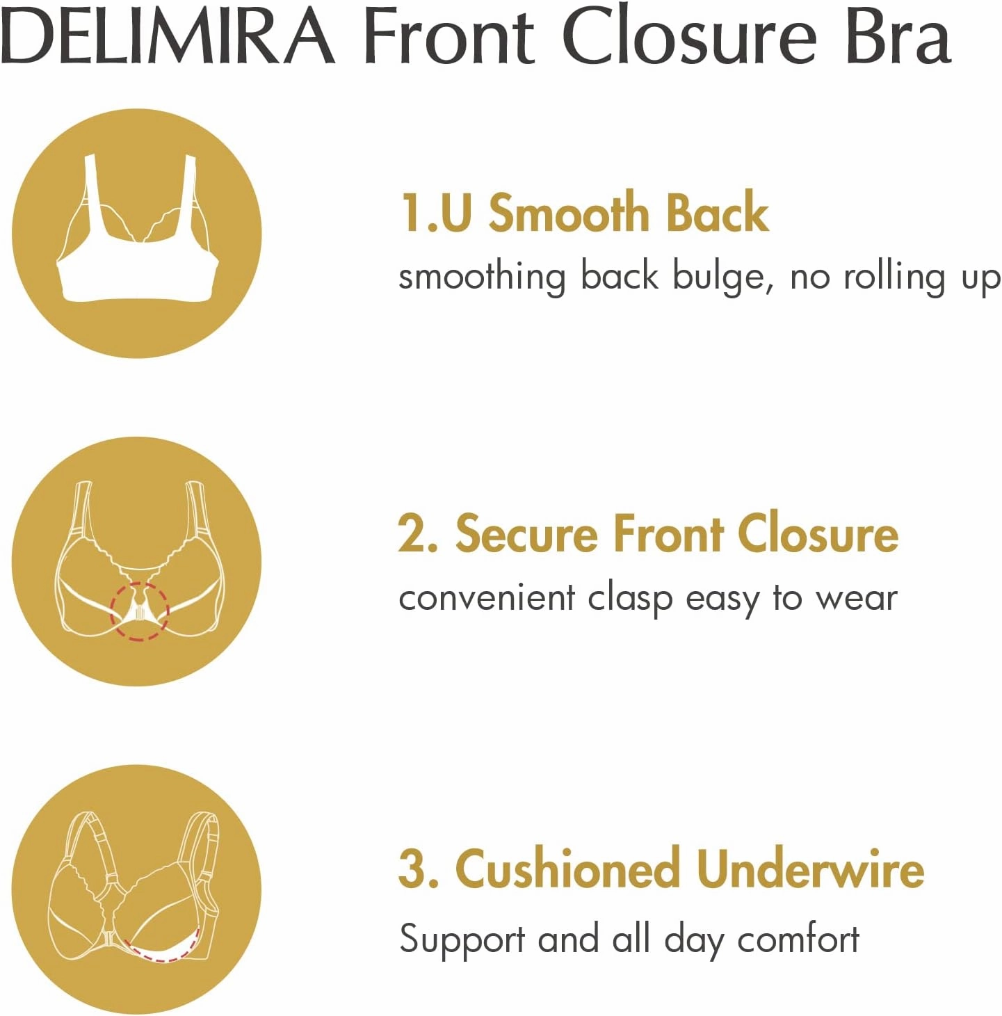 DELIMIRA Women's Front Closure Bras Plus Size Lace Full Coverage Underwire Unlined Bra