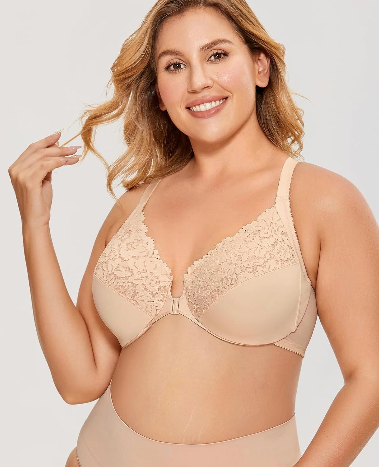 DELIMIRA Women's Front Closure Plus Size Full Coverage Lace Underwire Racerback Bra