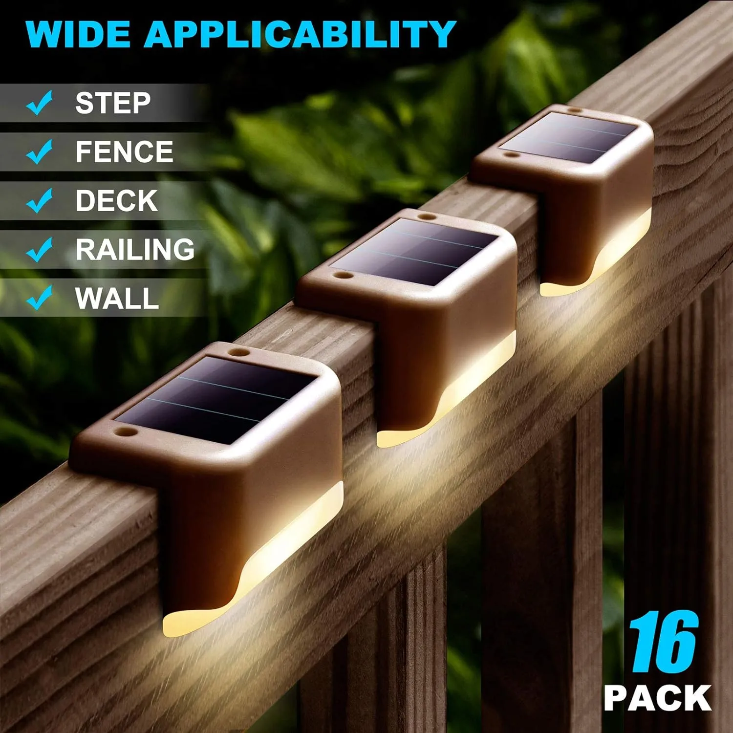 DenicMic Solar Deck Lights 16 Pack Solar Step Lights Outdoor for Patio, Deck,Stairs, Fence Post.,Step,and Yard, Weatherproof LED Deck Lighting Outdoor (Warm White)