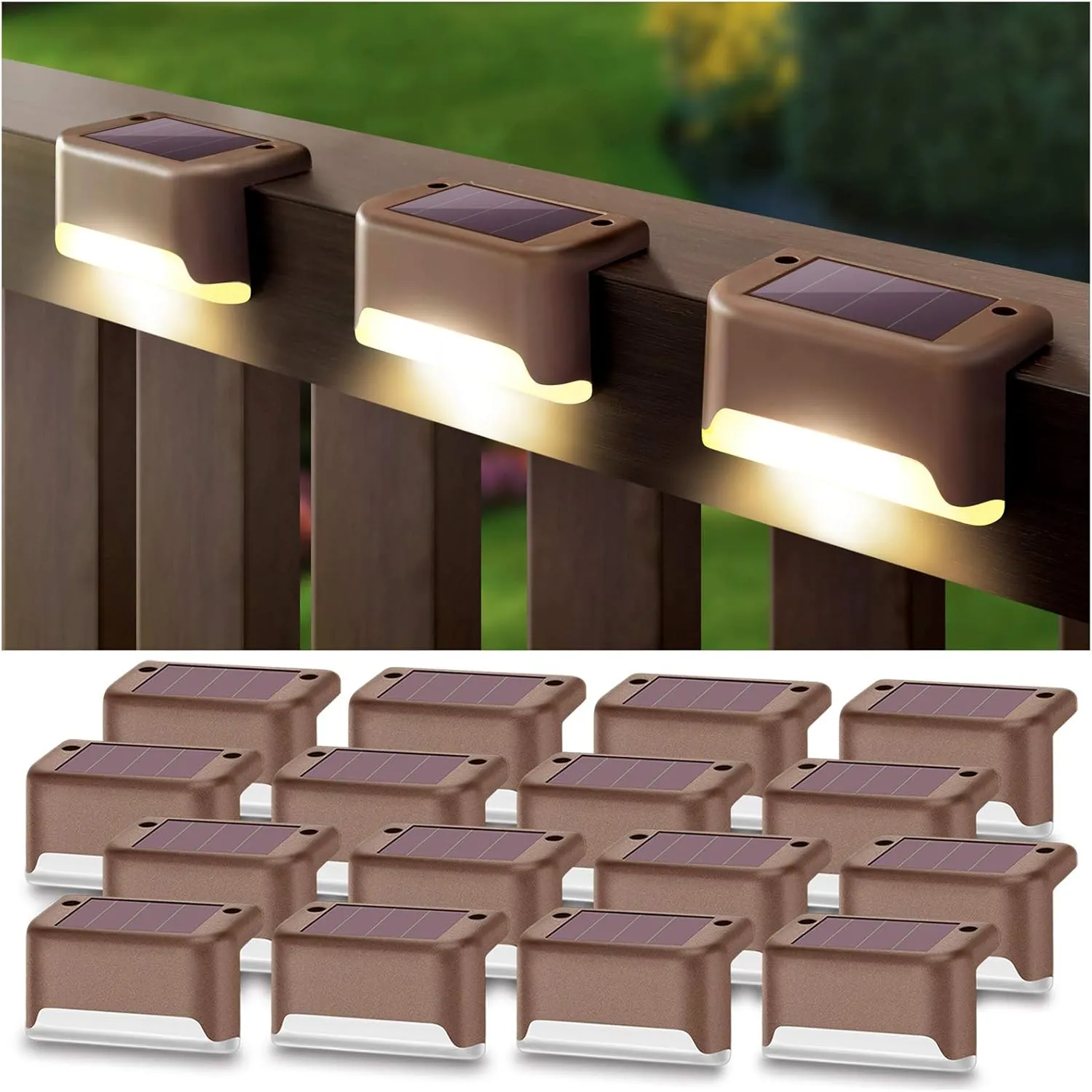 DenicMic Solar Deck Lights 16 Pack Solar Step Lights Outdoor for Patio, Deck,Stairs, Fence Post.,Step,and Yard, Weatherproof LED Deck Lighting Outdoor (Warm White)