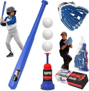 Desoto Tball Set Toddlers, Tee Ball Set for Toddlers and Kids, Baseball Outdoor Toy Includes 3 Balls, Bat, Pitching Machine, Glove, Bag, Tball Games for Boys & Girls, Kids Ages 3-12 Years