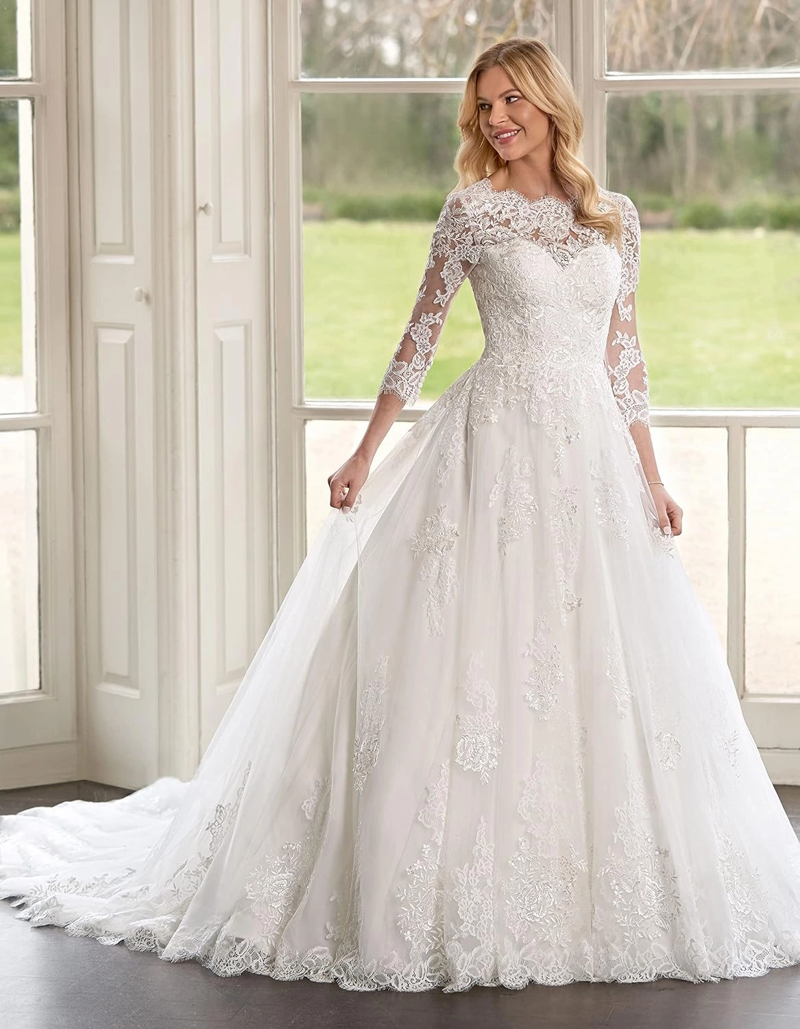 Dessiny Boho Wedding Dresses for Bride with Slit Lace Appliques Long Sleeve Mermaid Bridal Dresses for Wedding 2025 DE08