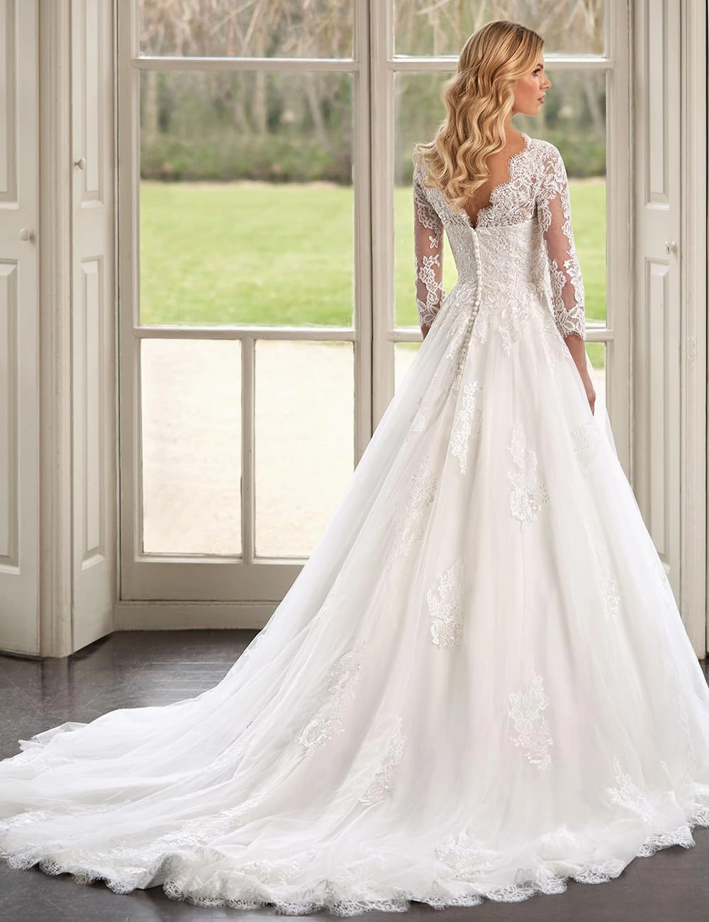 Dessiny Boho Wedding Dresses for Bride with Slit Lace Appliques Long Sleeve Mermaid Bridal Dresses for Wedding 2025 DE08