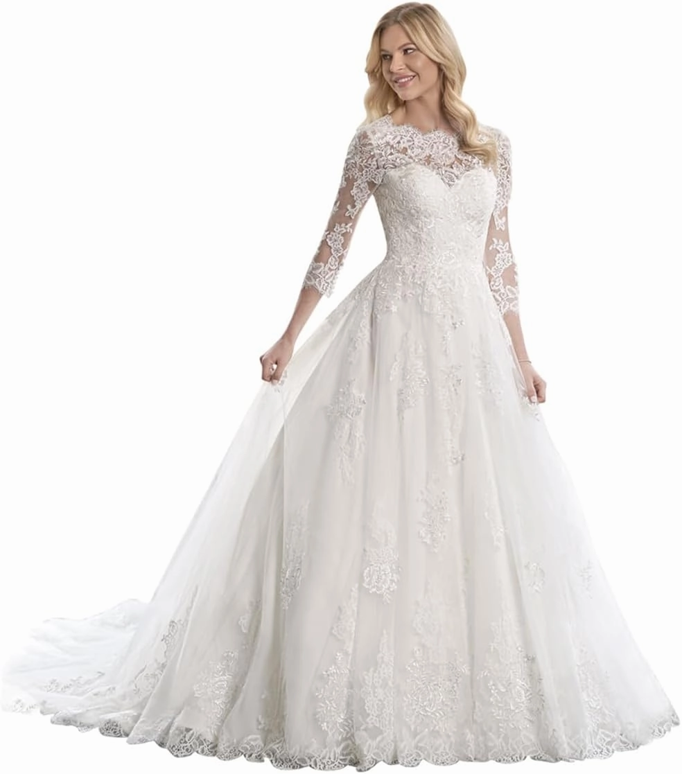 Dessiny Boho Wedding Dresses for Bride with Slit Lace Appliques Long Sleeve Mermaid Bridal Dresses for Wedding 2025 DE08