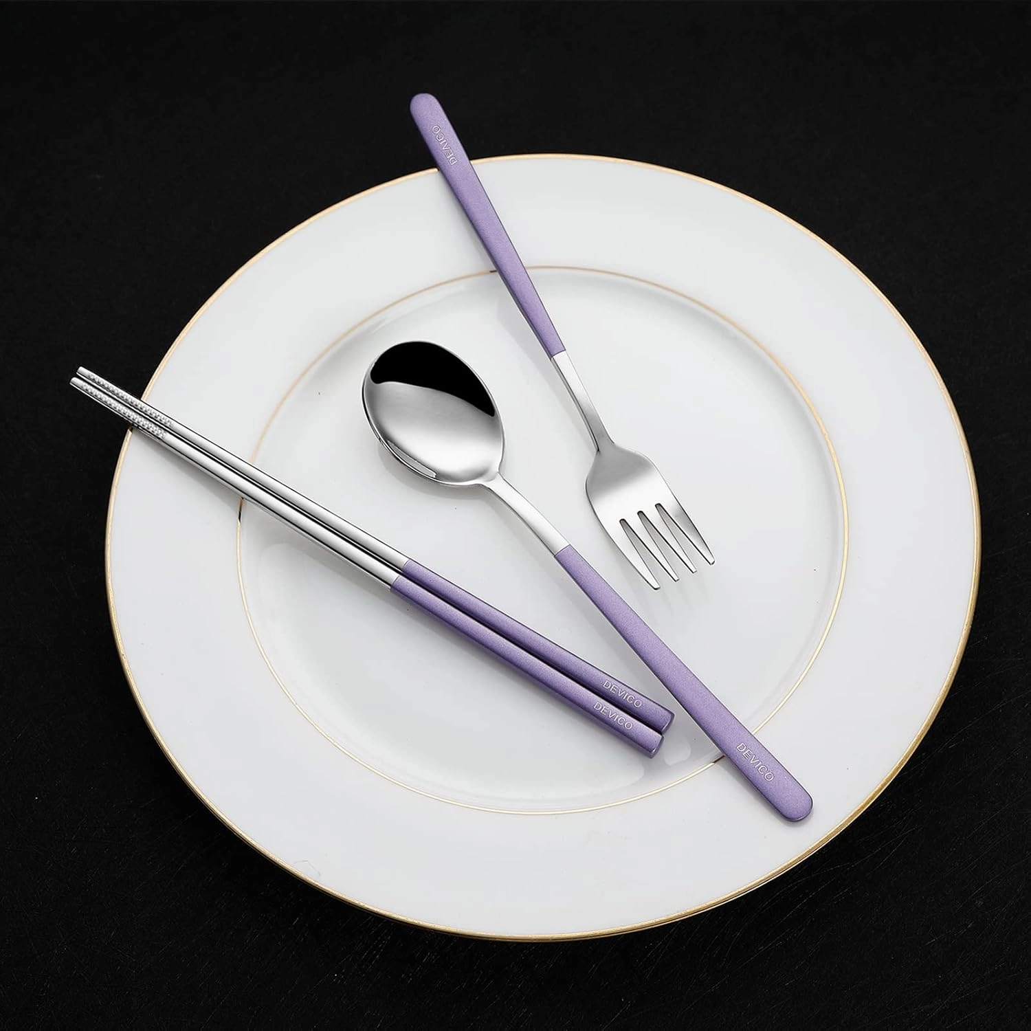 DEVICO Travel Utensils With Case, 18/8 Stainless Steel Camping Utensils, Reusable Portable Silverware Cutlery Set For Lunch Box, Include Fork Spoon Chopsticks