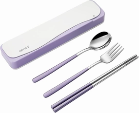 DEVICO Travel Utensils With Case, 18/8 Stainless Steel Camping Utensils, Reusable Portable Silverware Cutlery Set For Lunch Box, Include Fork Spoon Chopsticks