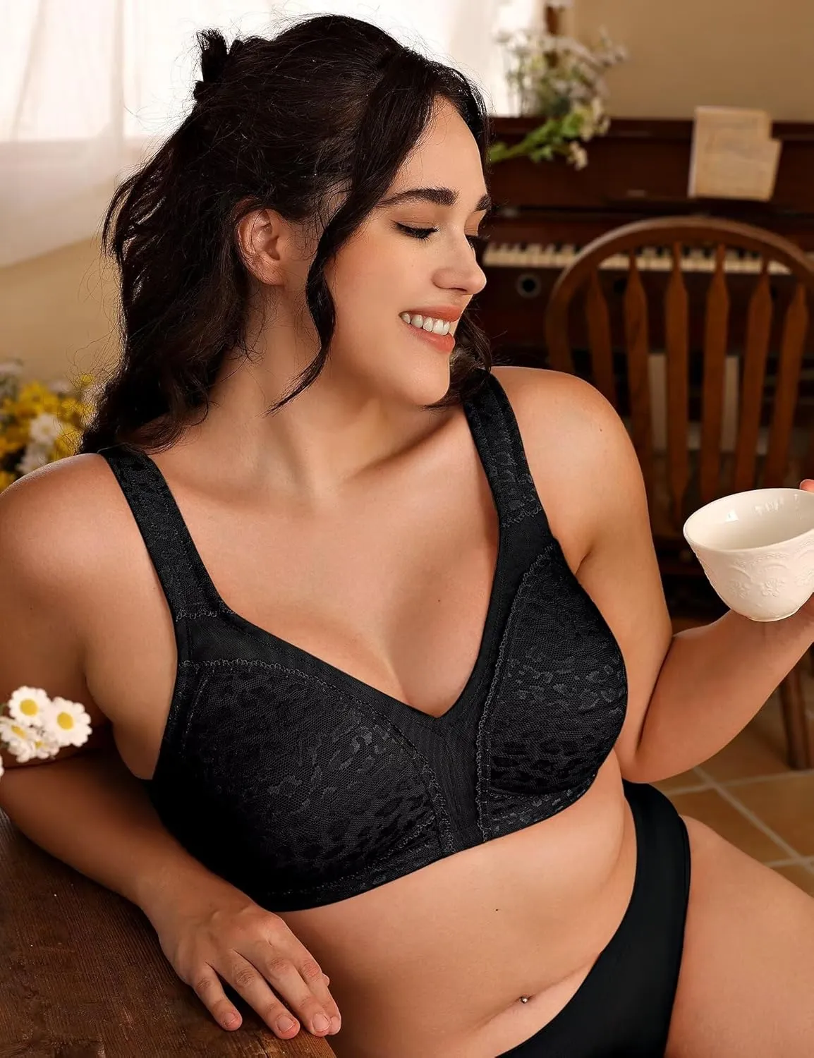 Deyllo Women's Full Coverage Plus Size Comfort Minimizer Bra Wirefree Non Padded