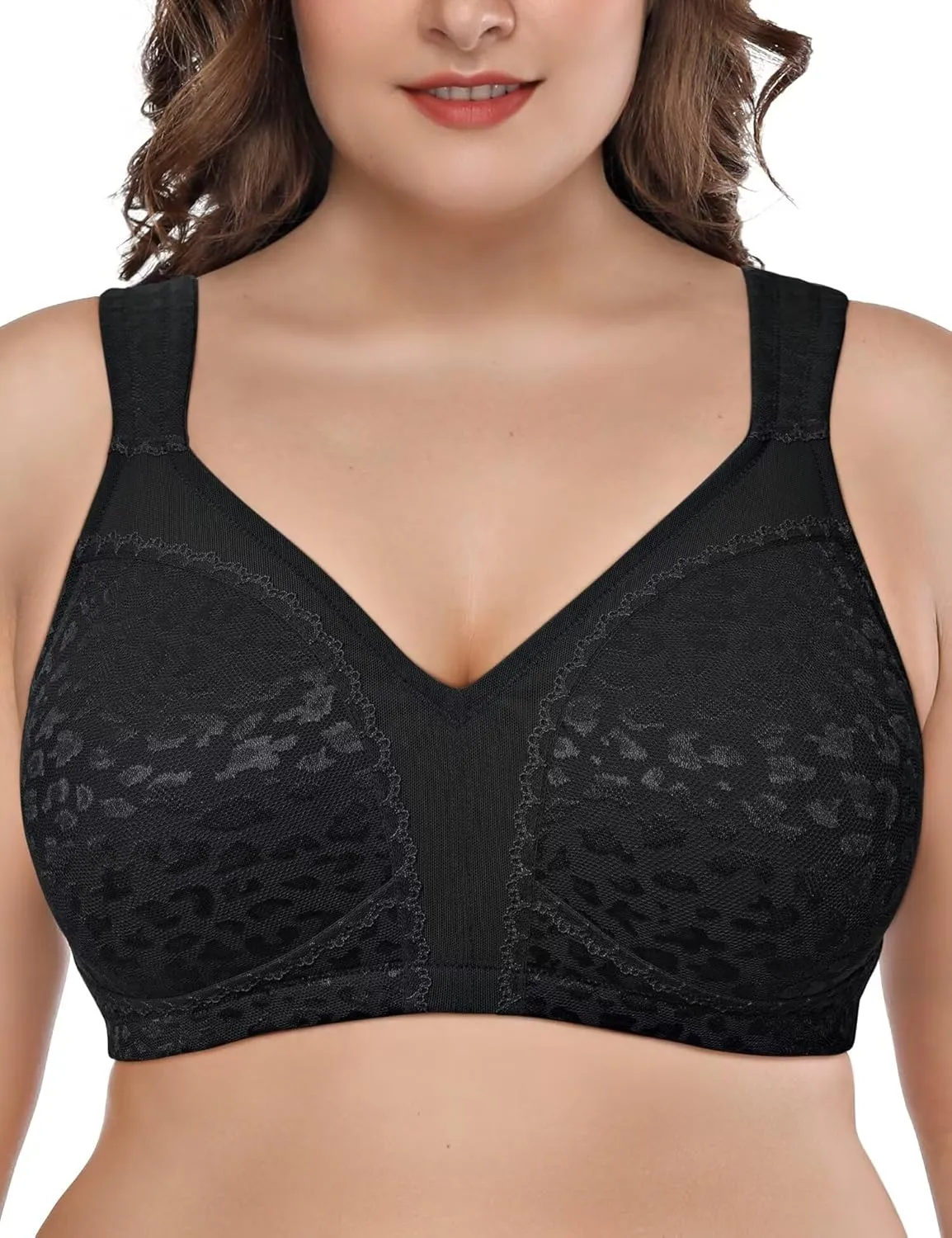 Deyllo Women's Full Coverage Plus Size Comfort Minimizer Bra Wirefree Non Padded