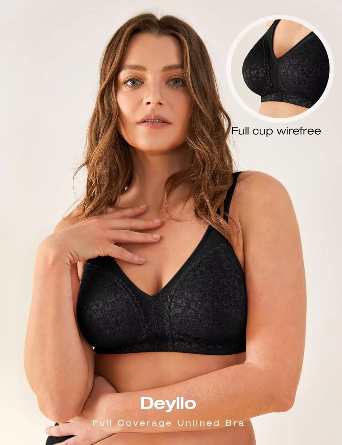 Deyllo Women's Full Coverage Plus Size Comfort Minimizer Bra Wirefree Non Padded
