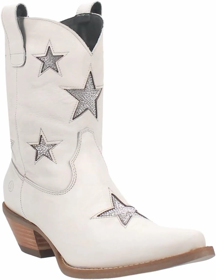 Dingo Womens Star Struck Tooled Inlay Snip Toe Pull On Casual Boots Ankle Mid Heel 2-3" - Black